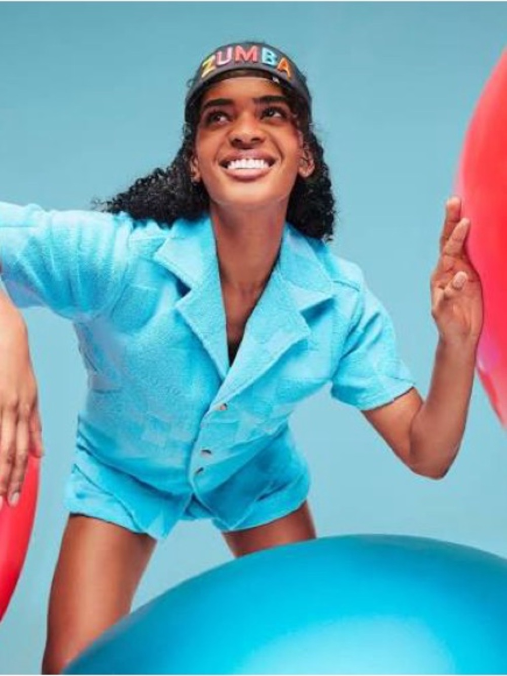 Zumba Fitness Zumba Rays Terry Button Down in All Out Aqua Unisex Medium NWT - Picture 5 of 11
